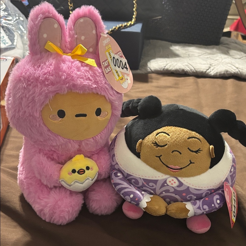 Cute Pink Bunny and Purple Doll Plush Set